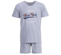 Henry Terre Pyjama court Paul New York pour homme - Ensemble pyjama en coton et t-shirt à manches courtes - Design sportif - Pyjama d'été, gris clair, 5XL