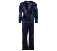 Henry Terre Pyjama long pour homme avec boutonnière, poche poitrine boutonnée, pyjama en coton, bleu marine, 3XL