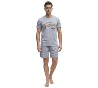 Henry Terre Pyjama shorty Paul Nightwear pour homme - Ensemble pyjama en coton - Short et t-shirt à manches courtes - Design sportif - Pyjama d'été - Imprimé vintage, gris clair, L