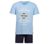 Henry Terre Ensemble pyjama pour homme 2 pièces. Shorty Vintage Bleu Short grande taille Coton, bleu clair, XXXXL