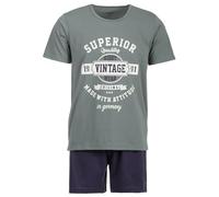 Henry Terre Pyjama shorty vintage bleu pour homme 2 pièces M à 5XL en coton, vert, XXL