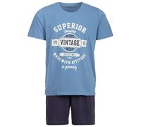 Henry Terre Pyjama Shorty Vintage pour Homme, Ensemble 2 pièces en Coton, Shorts Bleus, Tailles M à 5XL, bleu, XL