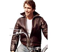 Henry Winkler Happy Days Arthur Fonzie Blouson bomber en cuir marron pour homme - Marron - XX-Large