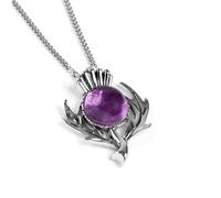 HENRYKA Collier et boucles d'oreilles chardon écossais en argent sterling 925, améthyste | breloque écossaise | pierre de naissance du mois de février | cadeaux de fleurs symboliques, Argent sterling