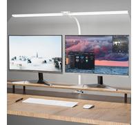 Hensam Lampe de Bureau LED Puissante, Dimmable Lampe Architecte à Double Tête avec Pince, 5 Modes de Couleur, Protection Yeux Lumière Bureau pour PC Travail, Étude, 80CM,Blanc