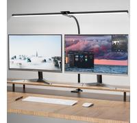 Hensam Lampe de Bureau LED Puissante, Dimmable Lampe Architecte à Double Tête avec Pince, 5 Modes de Couleur, Protection Yeux Lumière Bureau pour PC Travail, Étude, 80CM,Noir