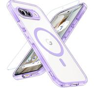Hensinple Coque magnétique pour Google Pixel 9A avec verre trempé, compatible avec MagSafe, étui antichoc résistant aux rayures TPU Bumper fin transparent arrière de protection Case, Lilas