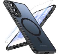 Hensinple Coque magnétique pour Samsung Galaxy S25 Edge avec verre trempé, compatible avec MagSafe, étui Samsung S25 Edge antichoc translucide mat arrière fin résistant aux rayures, noir