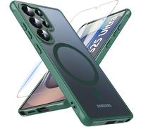 Hensinple Coque magnétique pour Samsung Galaxy S25 Ultra avec verre trempé, compatible avec MagSafe, coque Samsung S25 ultra antichoc translucide mat arrière fin résistant aux rayures, vert