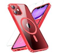 Hensinple Coque pour iPhone 11 avec MagSafe,Coque iPhone 11 Magnétique avec Verre Trempé Protection écran Antichoc Militaire Transparente Résistante Complète Protection Housse -Rouge