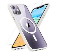 Hensinple Coque pour iPhone 11 avec MagSafe,Coque iPhone 11 Magnétique avec Verre Trempé Protection écran Antichoc Militaire Transparente Résistante Complète Protection Housse pour iPhone 11 Blanc