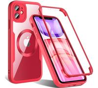 Hensinple Coque pour iPhone 11 avec Magsafe, Magnétique Coque iPhone 11 avec Protection D'écran Antichoc 360 Degrés Intégrale Complète Protection Résistante Bumper Etui Housse pour iPhone 11-Rouge