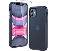 Hensinple Coque pour iPhone 11, Coque iPhone 11 avec Verre Trempé Protection D'écran Antichoc Militaire 360 Degrés Résistante intégrale Complète Protection Bumper Etui Housse pour iPhone 11-Bleu