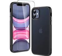 Hensinple Coque pour iPhone 11, Coque iPhone 11 avec Verre Trempé Protection D'écran Antichoc Militaire 360 Degrés Résistante intégrale Complète Protection Bumper Etui Housse pour iPhone 11-Noir