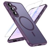 Hensinple Coque pour Samsung Galaxy S25, Magnétique Coque Samsung S25 avec MagSafe avec Verre Trempé, [Anti-Jaune] Antichoc Coque S25 Translucide Mat Extérieur Étui de Protection pour S25 6.2'',Violet