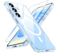 Hensinple Coque pour Samsung Galaxy S25, Magnétique Coque Samsung S25 avec MagSafe avec Verre Trempé, [Anti-Jaune] Antichoc Coque S25 Translucide Mat Extérieur Étui de Protection pour S25 6.2'', Clear