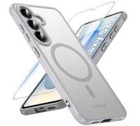 Hensinple Coque pour Samsung Galaxy S25, Magnétique Coque Samsung S25 avec MagSafe avec Verre Trempé, [Anti-Jaune] Antichoc Coque S25 Translucide Mat Extérieur Étui de Protection pour S25 6.2'', Gris