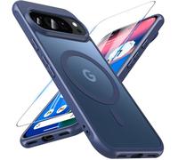 Hensinple Magnétique Coque pour Google Pixel 10/Pixe 10 Pro avec Verre Trempé,Compatible avec Magsafe,Étui Translucide Mat Antichoc Anti Rayures Mince Coque pour Pixel 10/10 Pro(Bleu)
