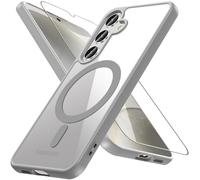 Hensinple pour Coque Samsung S25/S24 Magnétique,Coque Samsung Galaxy S25/S24 avec Magsafe Verre Trempé Protection D'écran Antichoc Militaire Résistante Complète Bumper Housse Galaxy S25/S24-Gris