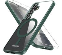 Hensinple pour Coque Samsung S25/S24 Magnétique,Coque Samsung Galaxy S25/S24 avec Magsafe Verre Trempé Protection D'écran Antichoc Militaire Résistante Complète Bumper Housse Galaxy S25/S24 -Vert