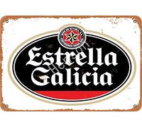 Henson Décoration murale en étain vintage 30.48 cm x 20.32 cm pour mur - Estrella Galicia Beer - Thème bière - Montage mural