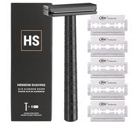Henson Shaving Rasoir de sécurité double tranchant Jet Black avec 5 lames de rechange - Précision coudée à 30° avec une rigidité de lame supérieure - Rasoirs à lame unique réutilisables pour homme