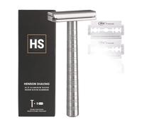 Henson Shaving Rasoir de sécurité double tranchant en aluminium avec 5 lames de rechange - Précision coudée à 30° avec une rigidité de lame supérieure - Rasoirs à lame unique réutilisables pour homme