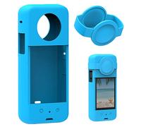 Hensych 1 étui de Protection en Silicone avec Couvercle d'objectif pour Insta360 X3 panoramique Action Camera Lens Cap Protection Anti-Chute Coque en Silicone Coque de Protection, Bleu