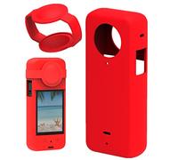 Hensych 1 étui de Protection en Silicone avec Couvercle d'objectif pour Insta360 X3 panoramique Action Camera Lens Cap Protection Anti-Chute Coque en Silicone Coque de Protection, Rouge