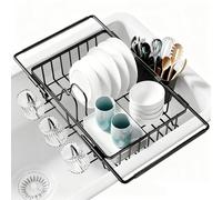 Hensych Égouttoir à vaisselle extensible au-dessus de l'évier, avec porte-couverts et porte-gobelet, 40 x 24,9 x 7,6 cm, noir