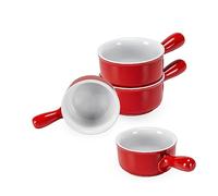 Henten Home 4pcs Bols à Soupe, Bol Petit Déjeuner à l'oignon en Céramique - 400ml, Bols avec Poignées pour 4 Personnes, Four et Lave-vaisselle Convient - Rouge