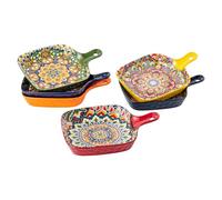 Henten Home Bol Carrés, Bols à Snacks de 500ml, Bol Plaques à Apéritif/Bols Colorés avec Poignée pour Collations, Desserts et Pates - Style Bohème