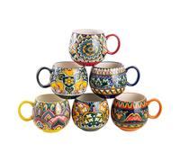 Henten Home Tasses Mugs, Ensemble de Tasse à Café en Céramique - 600ml, Set de Tasses à Cappuccino Multicoloré - Série Mylo, Style Bohème
