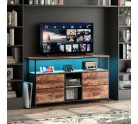 Henunem Armoire TV LED pour petits téléviseurs - Changement de couleur LED - 108 cm - Avec espace de rangement ouvert et 4 tiroirs - Marron - 108 x 30 x 78 cm