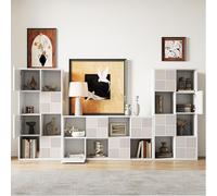 Henunem Bibliothèque, Étagère, Meuble de Rangement avec 4 Compartiments et 4 Portes, Étagère sur Pied, Bibliothèques Cubique, pour Salon, Bureau, Salle à Manger, Blanc Nuage