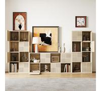 Henunem Bibliothèque, Meuble de Rangement, Étagère, 4 Compartiments Ouverts et 4 Portes Utilisable à l’Horizontale, sur Le Côté ou à l’Envers, 120 x 30 x 60 cm, pour Salon, Bureau, Couleur Boisée