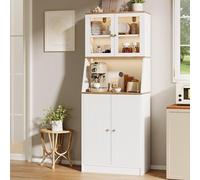 Henunem Buffet Haut Cuisine avec Lumière LED,Meuble de Rangement avec Portes et Plan de Travail, Vaisselier,Armoire de Cuisine pour Salle à Manger, Salon,Style Moderne, 70x40x180cm,Blanc