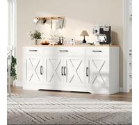 Henunem Buffet, Meuble de Rangement avec Tiroir, Meuble de Cuisine, avec Portes, Étagère Réglable, Style Campagne, pour Salon, 160 x 37 x 75cm, Blanc