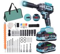 Henunem Clé à choc sans fil 550 N.m, Clé à choc sans fil pour changer les pneus des camions avec deux batteries et 7 Douilles à Chocs, Visseuses à choc à percussion Moteur sans balais (550 N.m)