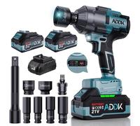 Henunem Clé à Chocs Sans Fil 1600Nm, Perceuse à Chocs 1/2" avec 2 x 4,0 Ah Batterie, 6 Vitesses 2600 tr/min, Moteur Sans Balai, LED, Kit avec 6 Embouts, pour camion voiture changement (1600Nm)