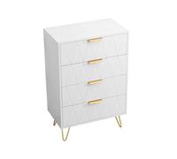 Henunem Commode 4 tiroirs Meuble de Rangement Bois Chambre Enfant Adulte Buffet Salon Commode Style Simple et Élégant,Manche et Pieds Couleurs Dorées Buffet pour Chambre,Bureau (1, Losange-4 tiroirs)