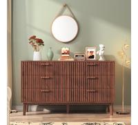 Henunem Commode en Rotin à 6 Tiroirs,Table de Nuit,Commode Bois Meuble de Rangement Cannage,Buffet Commodes pour Chambre, Salon, Bureau, 100x34x73 cm