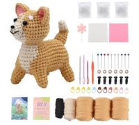 Henunem Kit Crochet, Crochet Kit Débutants Pour Crocheter Des Animaux,Kit Crochet Debutant Complet avec Une Analyse Vidéo étape Par étape-Cerf Sika (Shiba Inu, Kaki)