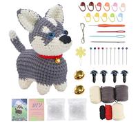 Henunem Kit Crochet, Crochet Kit Débutants Pour Crocheter Des Animaux,Kit Crochet Debutant Complet avec Une Analyse Vidéo étape Par étape-Cerf Sika (Husky, Kaki + Rouge)