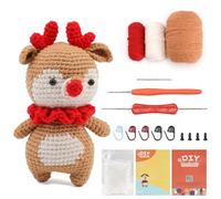 Henunem Kit Crochet, Crochet Kit Débutants Pour Crocheter Des Animaux,Kit Crochet Debutant Complet avec Une Analyse Vidéo étape Par étape-Cerf Sika (Cerf Sika, Kaki + Rouge)