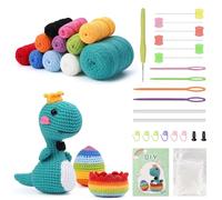 Henunem Kit Crochet, Crochet Kit Débutants Pour Crocheter Des Animaux,Kit Crochet Debutant Complet avec Une Analyse Vidéo étape Par étape-Cerf Sika (Dinosaure+Œuf de dinosaure, Vert)