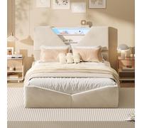 Henunem Lit Coffre 160×200 cm, Lit Double Rembourré avec Rangement Hydraulique,Tête de lit et Compartiment Ouvert, Sommier à Lattes,pour Adultes et aux Adolescents,Velours,sans Matela-Beige