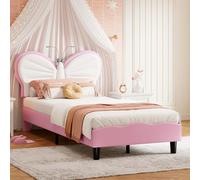 Henunem Lit Enfant Fille 90x190, lit Rembourré pour Fille avec Lampe de Lecture, lit Simple Enfant avec Papillon tête de Lits Réglable et sommier à Lattes, PU
