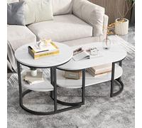 Henunem Tables Basses Gigognes Lot de 2, Table Gigogne Design Marbre, Cadre en Métal Noir, Table d'Appoint Rondes, Tables Basse Salon Rectangulaire, pour Canapé, Salon, Chambre (Noir-002)