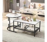 Henunem Tables Basses Gigognes Lot de 2, Table Gigogne Design Marbre, Cadre en Métal Noir, Table d'Appoint Rondes, Tables Basse Salon Rectangulaire, pour Canapé, Salon, Chambre (Noir-001)